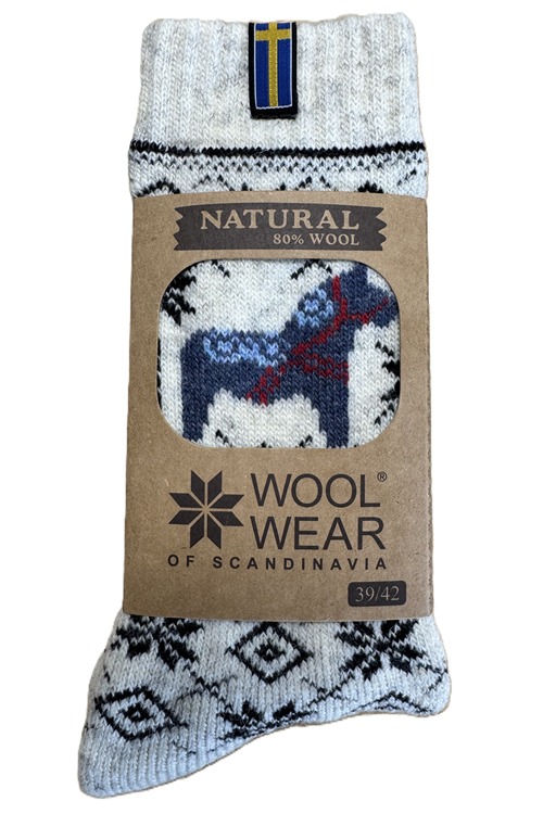 Soft 80% wool socks with Dala horse icon on offer