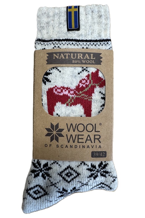 Warm 80% wool socks with Dalahorse icon on offer