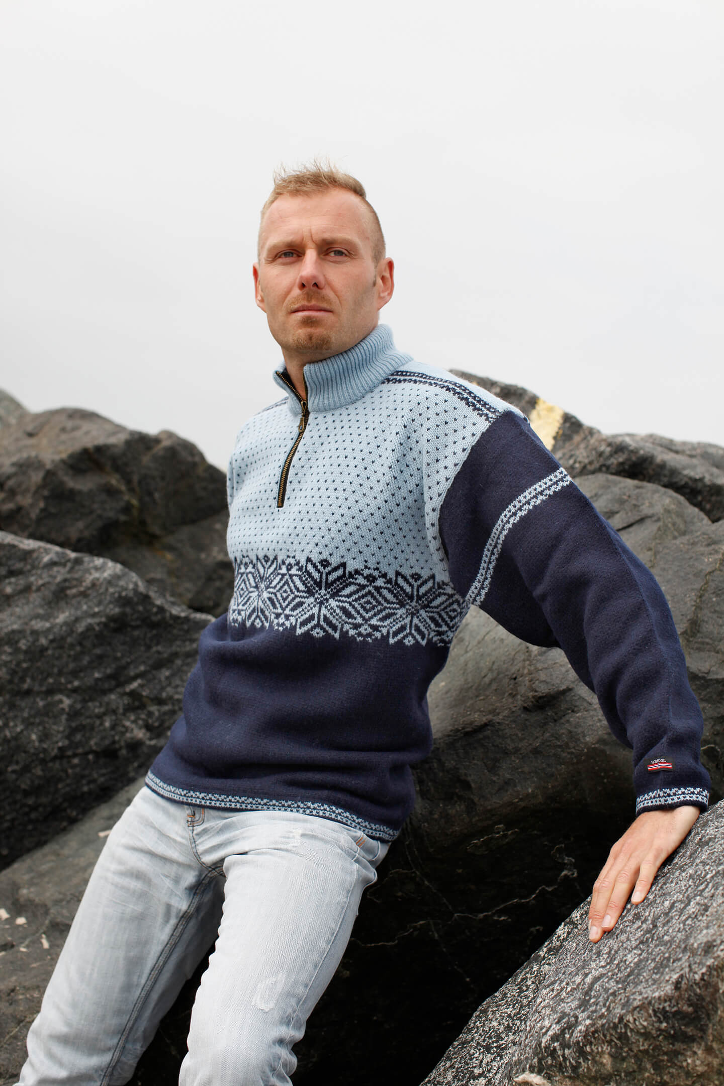 Genuine Norwegian Sweater of pure new wool w/zip from Norwool.