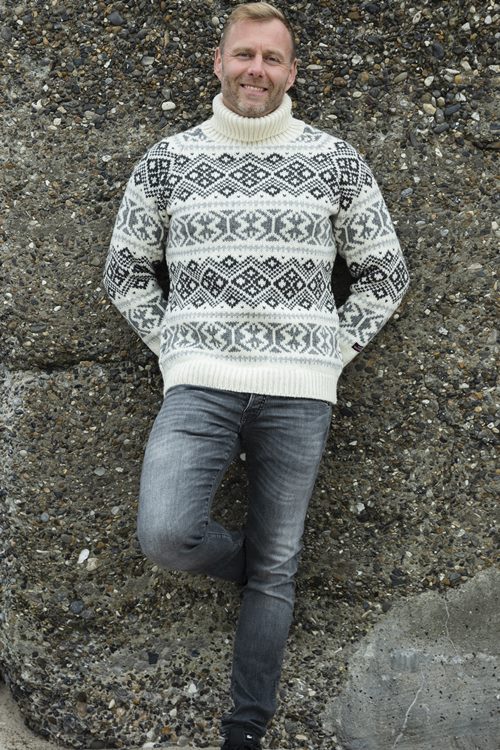 Polo neck wool jumper of 100% pure new wool by NORWOOL of Norway